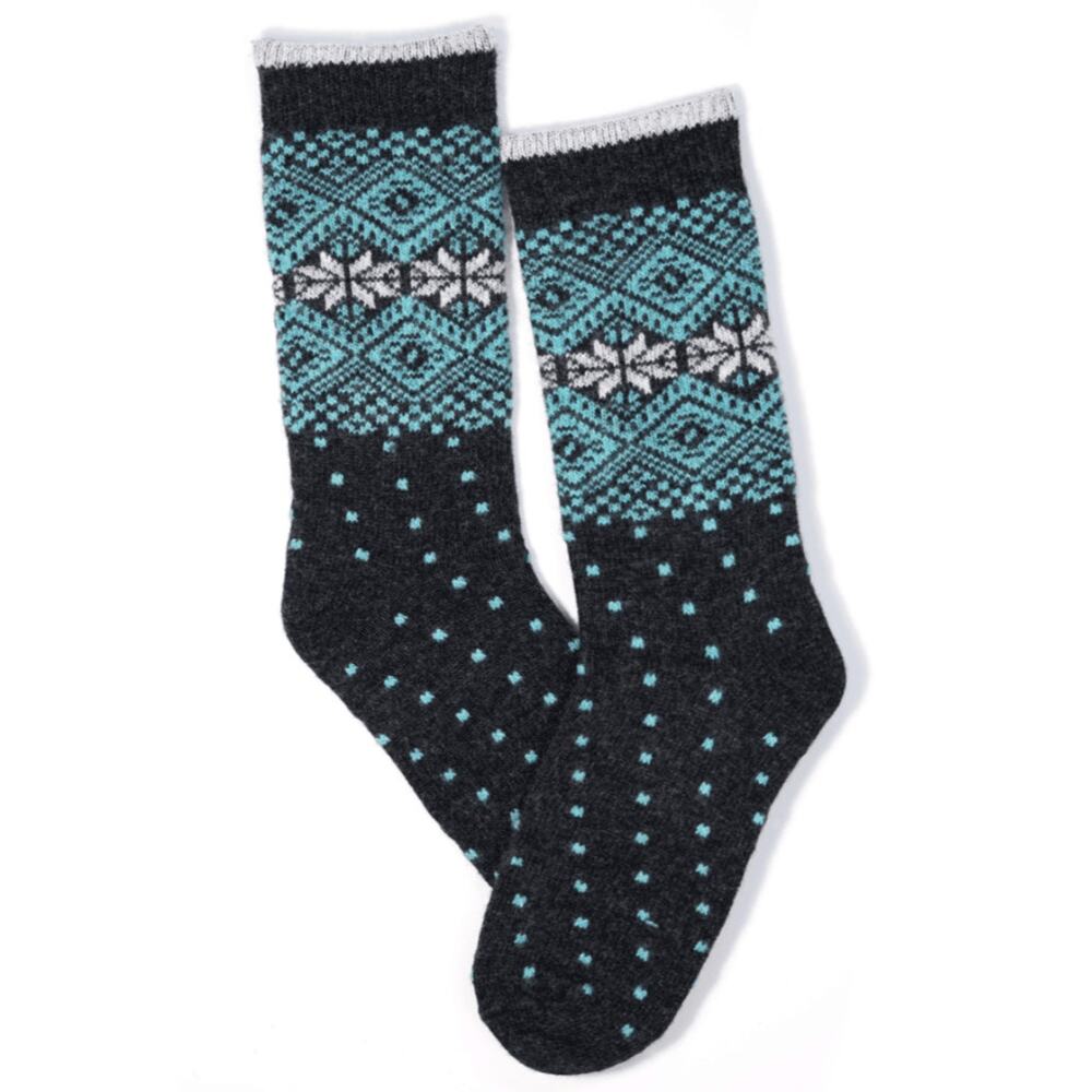 B.Ella Wool Cashmere Blend Crew Socks Fair Isle INGRID Snowflake‎ Gray 7-9.5 M